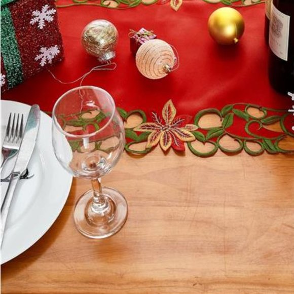 Christmas Table Runner Red Embroidered Decorative Cloth Holiday Decor Decoration - Picture 6 of 7
